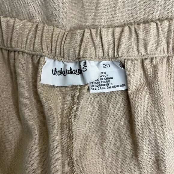 Vicki Waynes Linen Blend Tan Embroidered Button Top Pull On Pant Set Women 20 - Picture 14 of 16